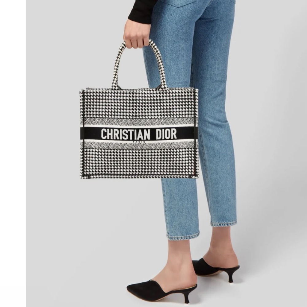 Christian Dior Black and White Tote Bag with Signature Design great condition
